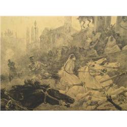 After V. Checa - chariot race - engraving, signed, 64.5cms x 94.5cms...