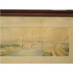 M. Irwin - Dublin landscape from the river - watercolour, signed, and another - beach scene, a pa...
