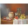 Image 1 : Gombard - oil on panel, still life of jars, signed, 48.25cms x 58.5cms48cms x 58.5cms...