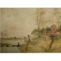 James Lawson Stewart (fl 1883 - 1889) - Buckinghamshire river landscape - watercolour, inscribed...