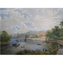 E B W - Continental river landscape - watercolour, initialled and dated '90, 47cms x 47.5cms...