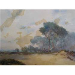 Henry William Moss (fl 1885 - 1938) - pines and dunes, Dorset - watercolour, signed, inscribed ve...