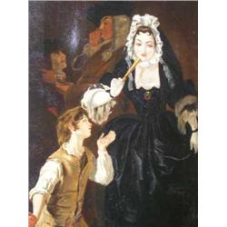 19th Century English School - 18th century interior - oil on canvas, 57.5cms x 34.5cms...