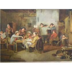 Follower of Wilkie - tavern interior - oil on canvas, 43cms x 57.5cms...