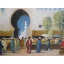 Hans Hansen - Middle Eastern market scene - watercolour, signed; and two others by the same artis...