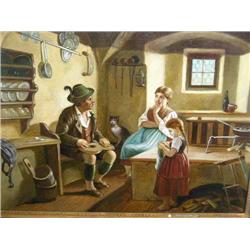 L Kaufman - Tyrolean interior - oil on canvas, signed, 52cms x 67.5cms...