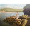 Image 1 : J C H - children fishing on a rocky coast - oil on canvas, initialled and dated 1877, 50cms x 75c...