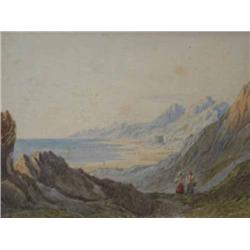 19th Century Continental School - coastal scene - watercolour, 12cms x 18cms...