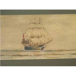 19th Century English School - Man-o'-War under sail - watercolour; and a pair of engravings, 12cm...