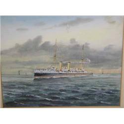 Three nautical watercolours and five other pictures, various...