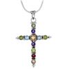 Image 1 : Sterling Silver 12.50ctw Multi Color Gemstone Pendant with Chain
