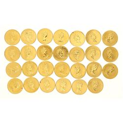 COINS:  [27]  Canadian Gold Maple Leaf fifty dollar 1 ounce (.999) fine gold coins;  [assorted dates