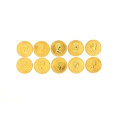 COINS: [10] Canadian Gold Maple Leaf fifty dollar 1 ounce (.999) fine gold coins; [assorted dates]