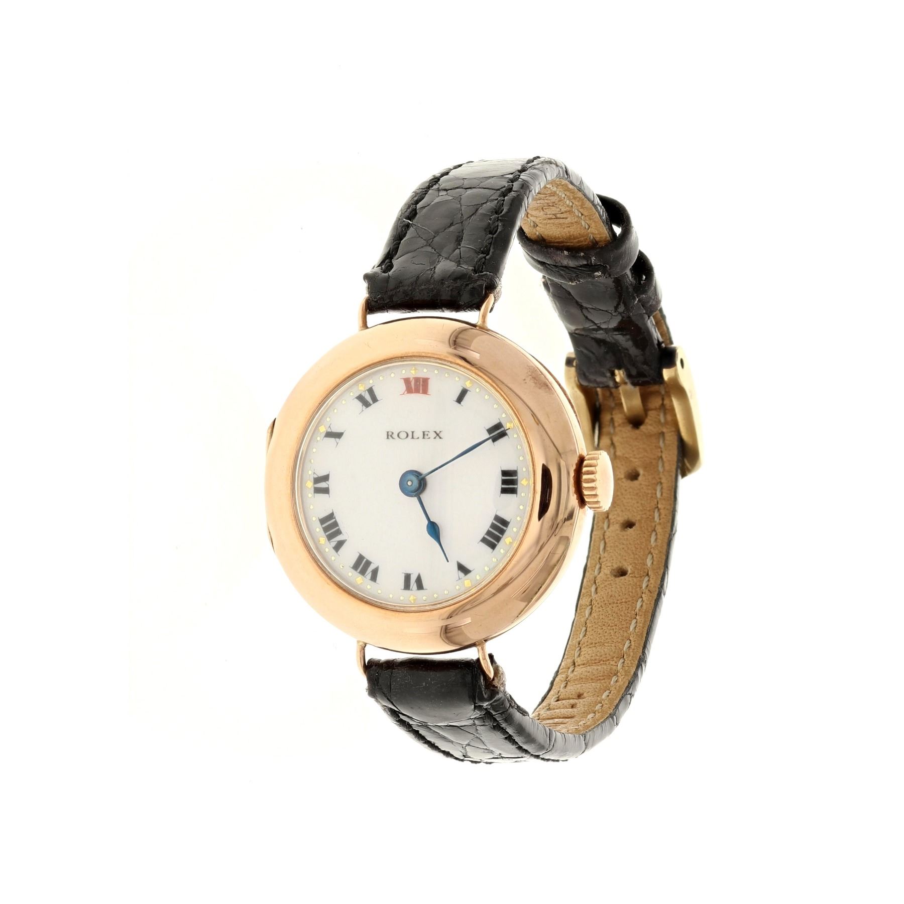 Watch 1 9 Karat Rose Gold Ladies Vintage Rolex Watch With A White Ceramic Dial And 12 In Red E