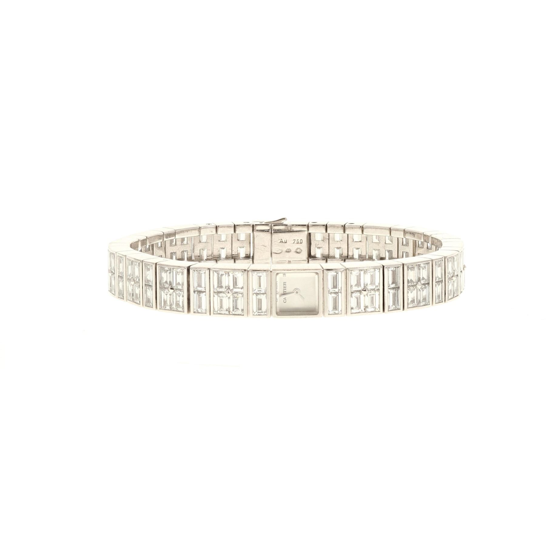 Watch 1 18 Karat White Gold Ladies Vintage Cartier Bracelet Watch Set With 108 Baguette Diamonds