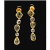Image 1 : EARRINGS:  [1 pair] 14 karat yellow and white gold earrings set with round, kite and pear shape rose