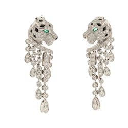 EARRINGS:  [1 pair] Platinum Cartier Panthere earrings set with 310 round diamonds, approx. 5.63 car