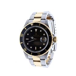 WATCH: [1] Stainless steel and 18 karat yellow gold gents Rolex Oyster Perpetual Submariner watch wi