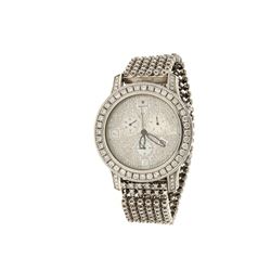 WATCH: [1] Stainless steel Rayalty watch with aftermarket diamonds; 46mm case, steel bracelet, three