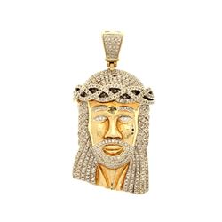 PENDANT: [1] 10k yellow gold Jesus pendant; (449) round brilliant cut diamonds, 1.3mm-2.0mm = an est