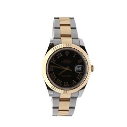 WATCH: [1] Stainless steel and 18KYG gents Rolex Oyster Perpetual DateJust watch with a black Roman 