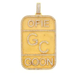 PENDANT: [1] 14KYG pendant "OFIE GC GOON"  raised diamond letters, diamond frame, total 379 rbc diam