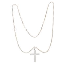 CHAIN: [1] 14KWG round link chain, lobster clasp. (1) Cross: 14KYG diamond cross, 167 rbc diamonds, 