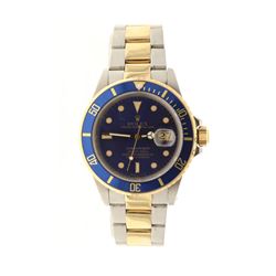 WATCH: [1] Man's S/Steel & Y/G Rolex Oyster Perpetual Submariner, metallic blue dial, blue rotating 
