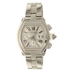 WATCH: [1] Man's S/Steel Cartier Roadster XL Date watch, white dial, roman numerals, 3 sub dials, ch
