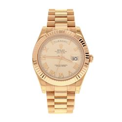 WATCH: [1] Man's 18kt Everose Rolex Oyster Perpetual President Day/Date watch, cream color dial, rom