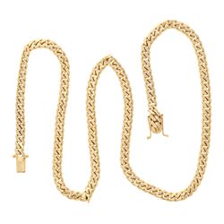 NECKLACE: [1] 14kt yellow gold Cuban link necklace, 7.5MM wide, 30", Double safety clasp; 122.8 gram