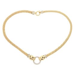 NECKLACE: [1] 14kyw stamped panther necklace; 18 inches long, (281) rb diamonds, 1.1mm =est. 1.68ctt