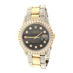 ROLEX: St.steel/14ky Rolex Oyster Perpetual DateJust watch; 35mm case, black dial with diamond marke