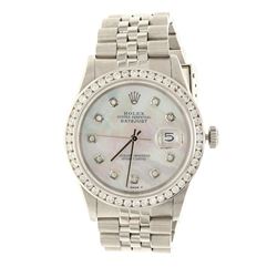 ROLEX: St.steel Rolex Oyster Perpetual DateJust watch; 36mm case, mother of pearl dial with diamond 