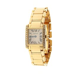 WATCH: [1] Lady's 18KYG  Cartier Tank Anglaise, MOP dial, roman numerals, 12 diamonds on sides (not 