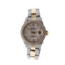 WATCH: [1] Lady's 18KYG and S/Steel Rolex Oyster Perpetual DateJust watch, MOP dial, non Rolex diamo