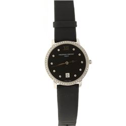 WATCH: [1] Man's S/Steel case Frederique Constant Depose Date watch with black leather strap, black 