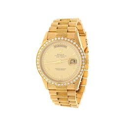 ROLEX: 18ky Rolex Oyster Perpetual DayDate President watch, 36mm case, gold dial with roman numerals