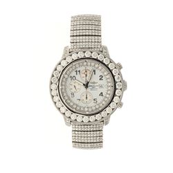 WATCH: [1]  S/Steel  Man's Breitling watch  white dial, Arabic numbers, date,  3 sun dials, model #A