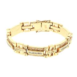 BRACELET: [1] 14kw stamped bracelet, 8.5 inches long; (68) bag diamonds, 2.2mm x 1.0mm =est. 1.05ctt