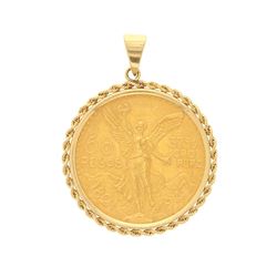 PENDANT: 14ky tested pendant with (1) 1947 Mexico 50 Peso gold coin; 47.1 grams.