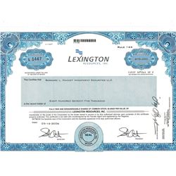 COLLECTIBLE CERTIFICATE: 875,000 shares of Lexington Resources Inc stock registered owner name Berna