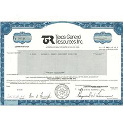 COLLECTIBLE CERTIFICATE: 50,000 shares of Texas General Resources Inc registered owner name Bernard 