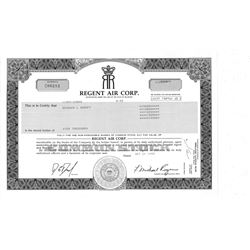COLLECTIBLE CERTIFICATE: 10,000 shares of Regent Air Corp stock registered owner name Bernard L Mado