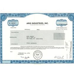 COLLECTIBLE CERTIFICATE: 200 shares of Aris Industries Inc Stock registered owner name Ruth Madoff C