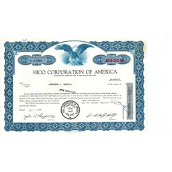COLLECTIBLE CERTIFICATE: 500 shares of Hico Corporation of America stock registered owner name Berna