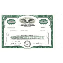 COLLECTIBLE CERTIFICATE: 100 shares of Roberts Company stock registered owner name Bernard L Madoff.