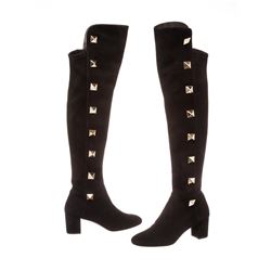 Valentino Black Suede Rockstud Over-The-Knee Boots Heels Shoes 39