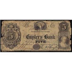 1854 $5 Cuyler's Bank of Palmyra Obsolete Note