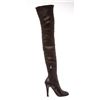 Image 6 : Chanel Black Leather Thigh-High Pearl Heel Boots Heels 38.5